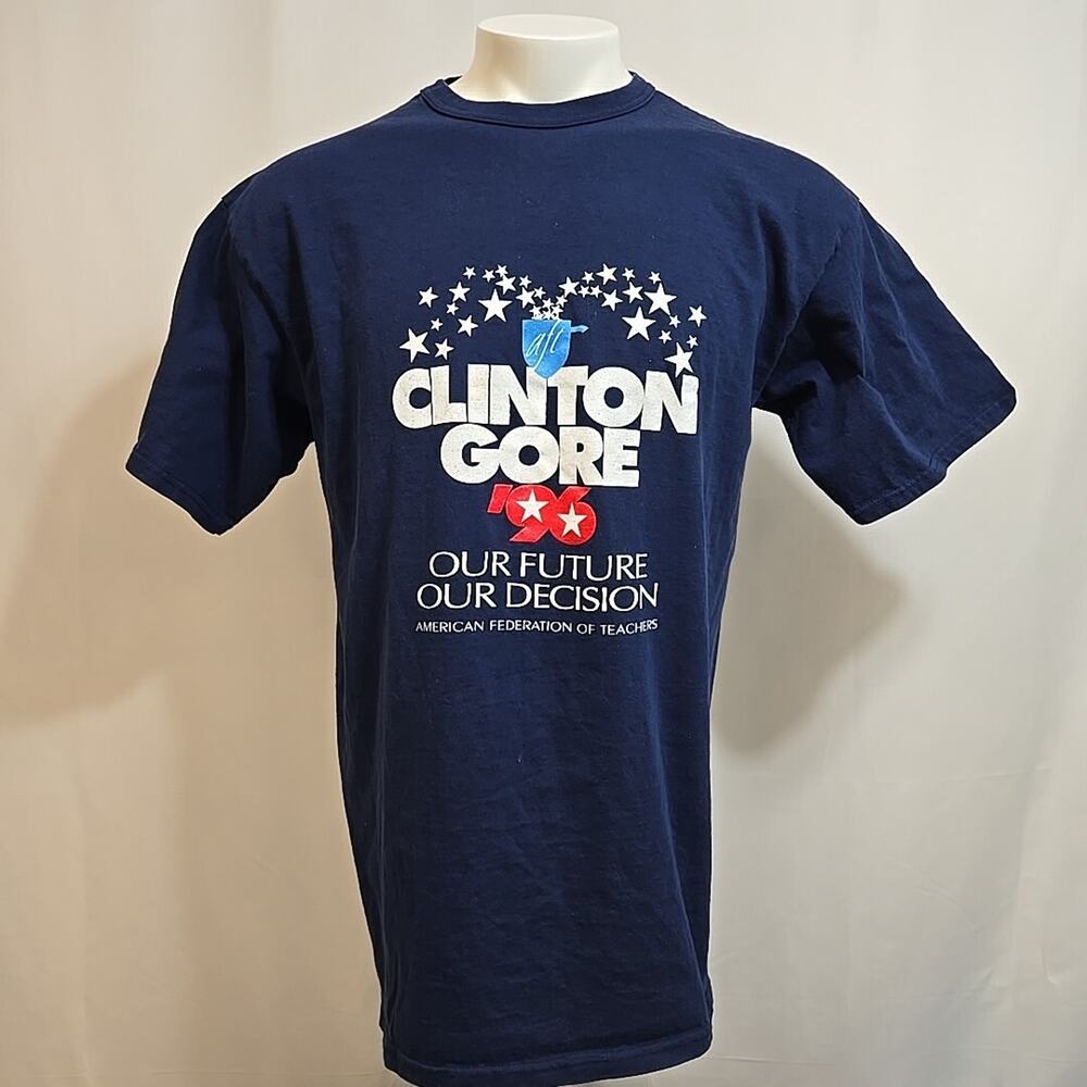 Clinton Gore 1996 Political T-Shirt AFT Teachers Navy Blue Size XL Union Made